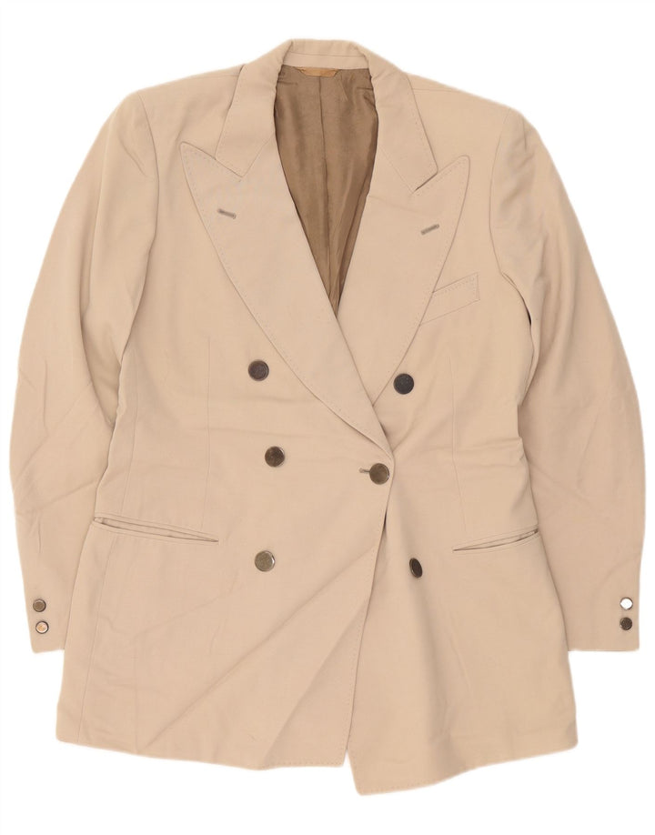 Giacca blazer doppiopetto vintage da uomo IT 50 grande lana vergine beige