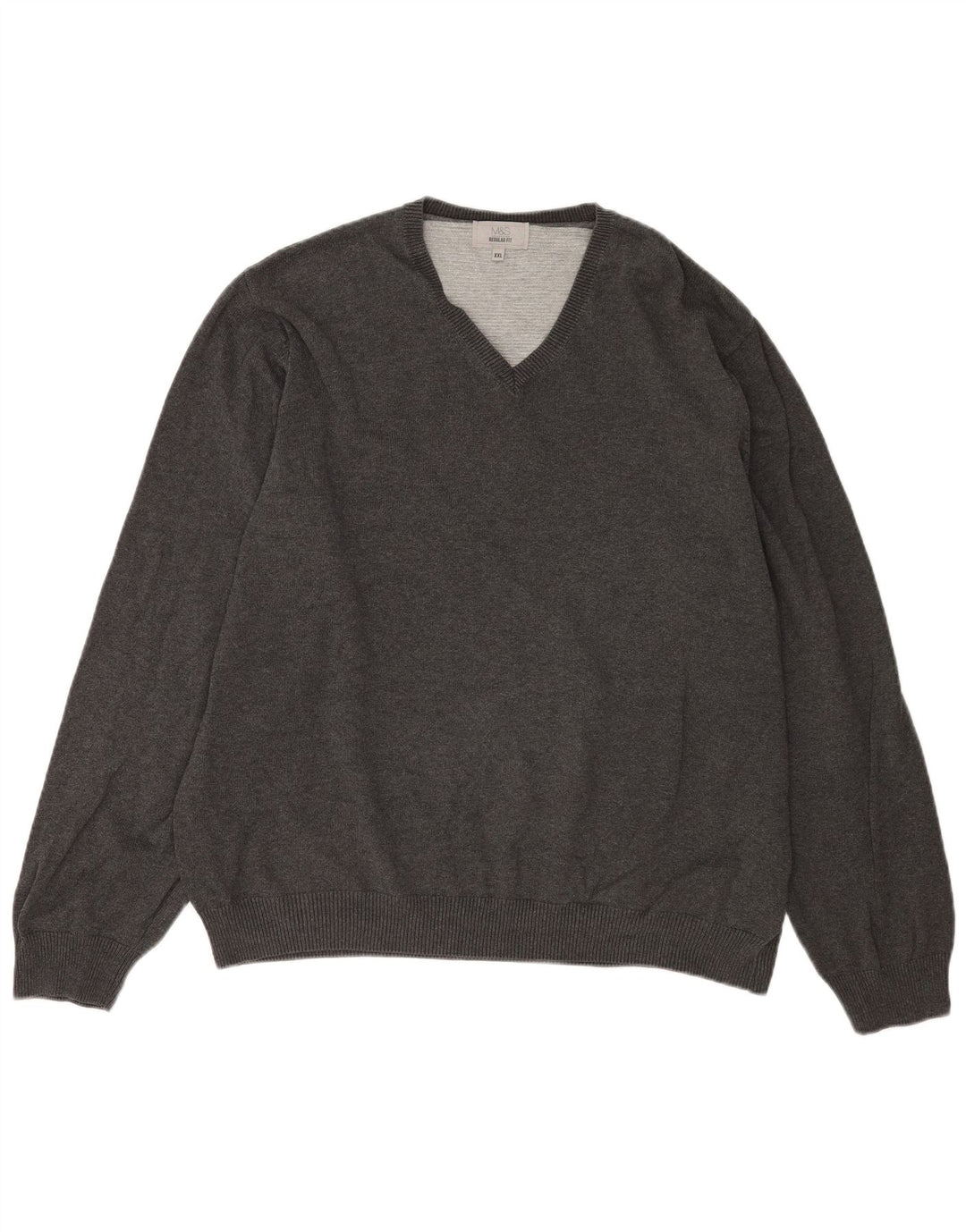 Maglione da uomo Marks & Spencer vestibilità regolare con scollo a V 2XL cotone grigio