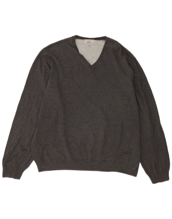 Maglione da uomo Marks & Spencer vestibilità regolare con scollo a V 2XL cotone grigio