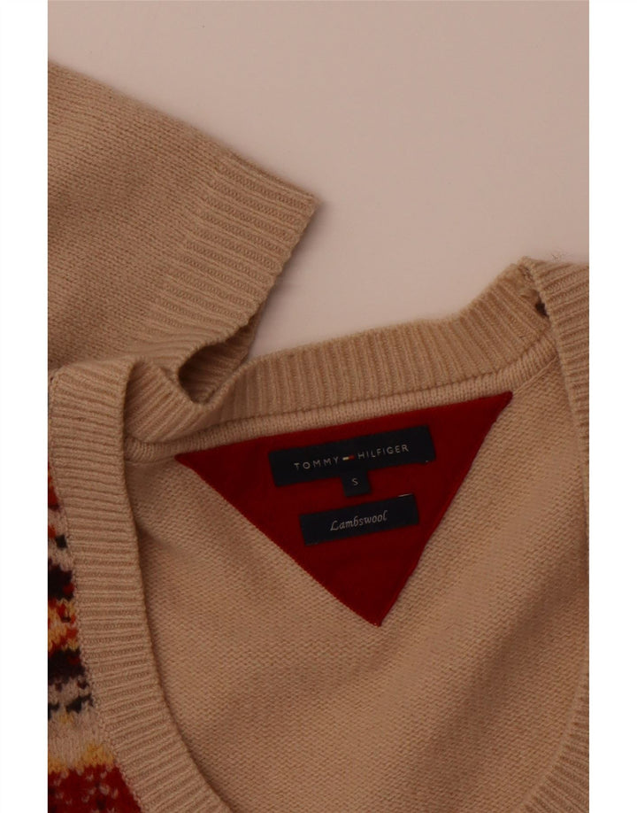 TOMMY HILFIGER Maglione da donna con scollo a barca UK 10 Small Beige Fair Isle