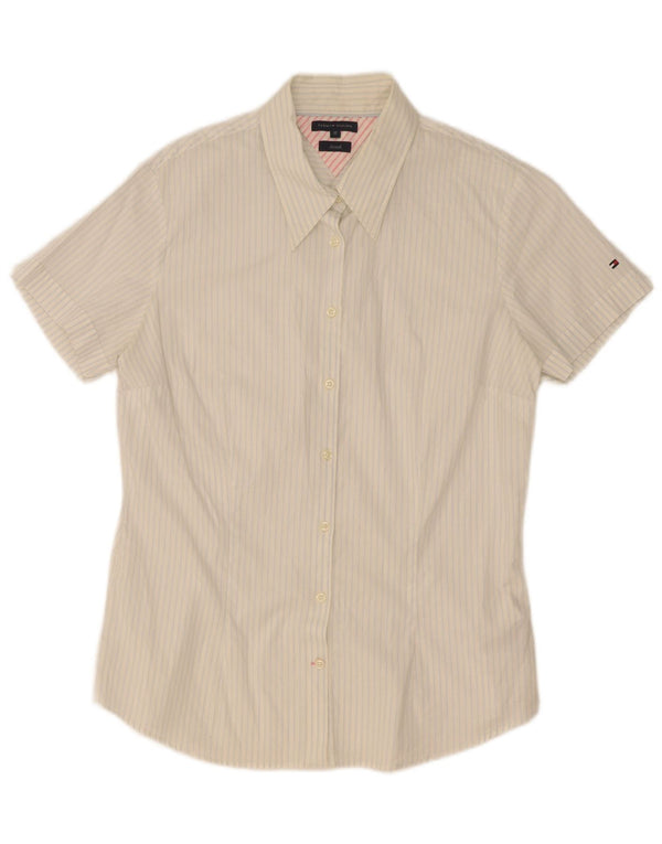 Camicia a maniche corte da donna Tommy Hilfiger US 12 Large White Striped Cotton