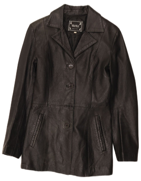 Giacca in pelle da donna vintage UK 8 piccola in pelle nera