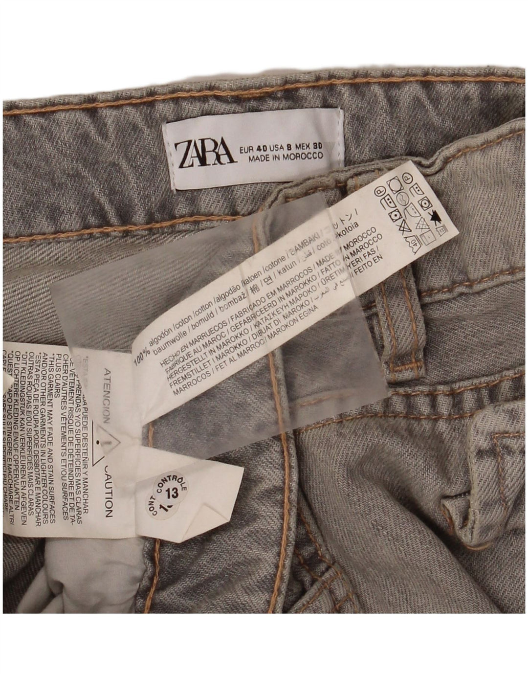 Jeans ZARA da donna cargo a gamba larga EU 40 medio W30 L34 cotone grigio