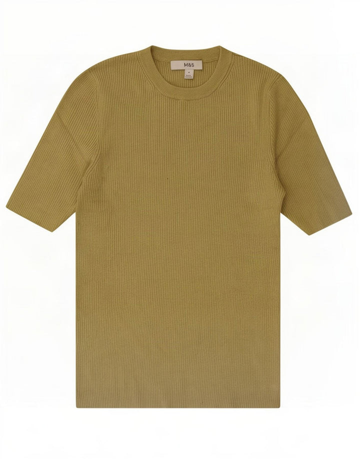 Top da donna Marks & Spencer manica 3/4 UK 12 medio cachi