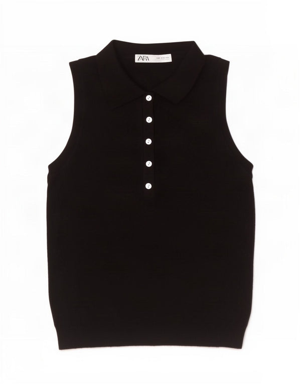 Polo senza maniche da donna Zara UK 8 Small in viscosa nera