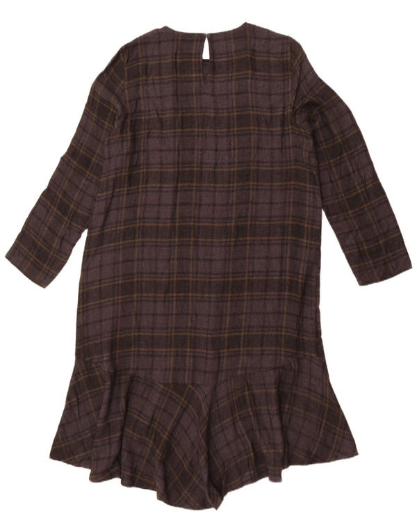 Zara Womens Long Sleeve Drop Waist Dress UK 14 Large Grey Check