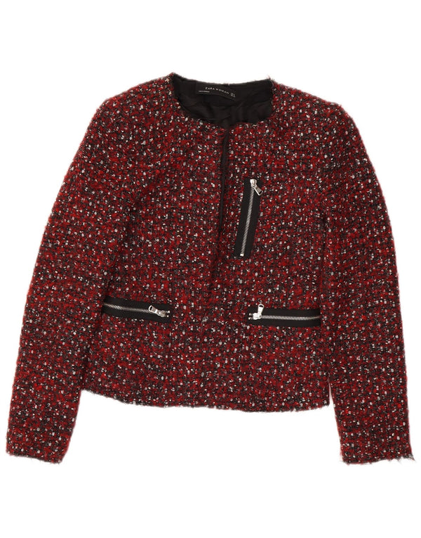 Giacca blazer corta da donna Zara UK 10 piccola rossa chiazzata moderna