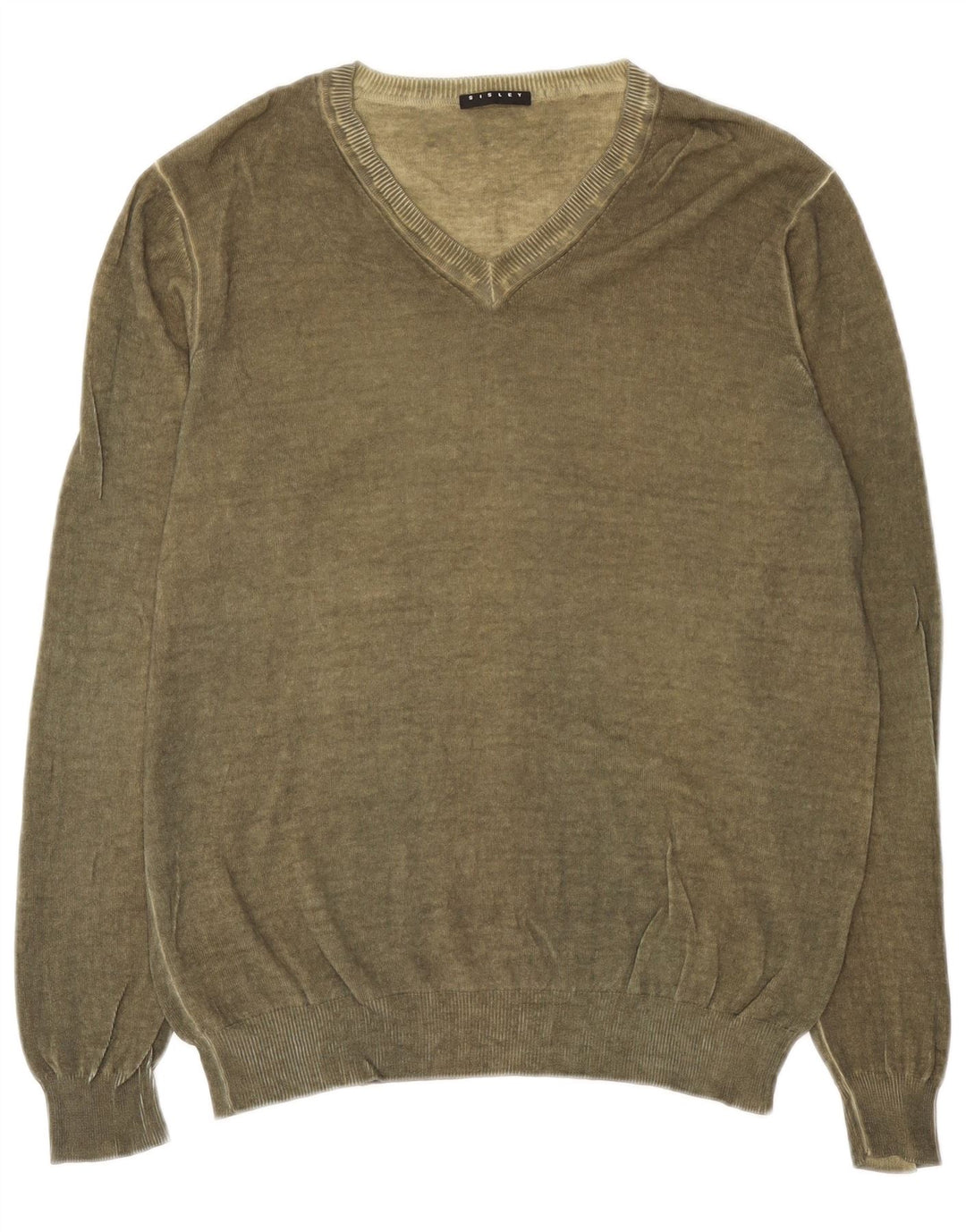 Maglione maglione con scollo a V da uomo Sisley grande color kaki