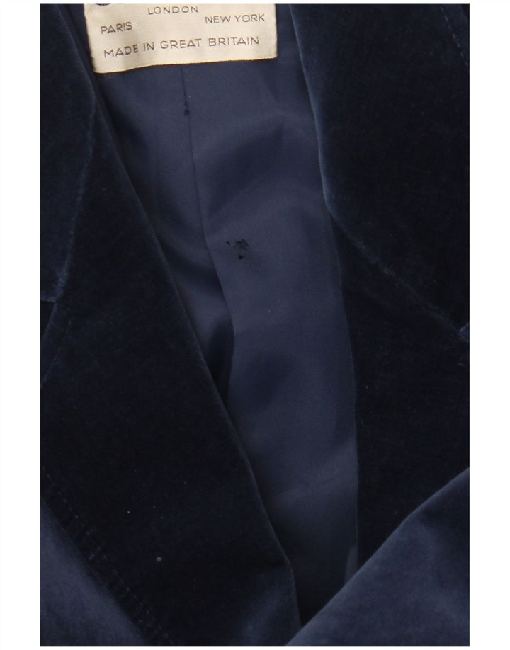 Giacca blazer in velluto da donna a 2 bottoni Jaeger UK 8 piccola in cotone blu navy