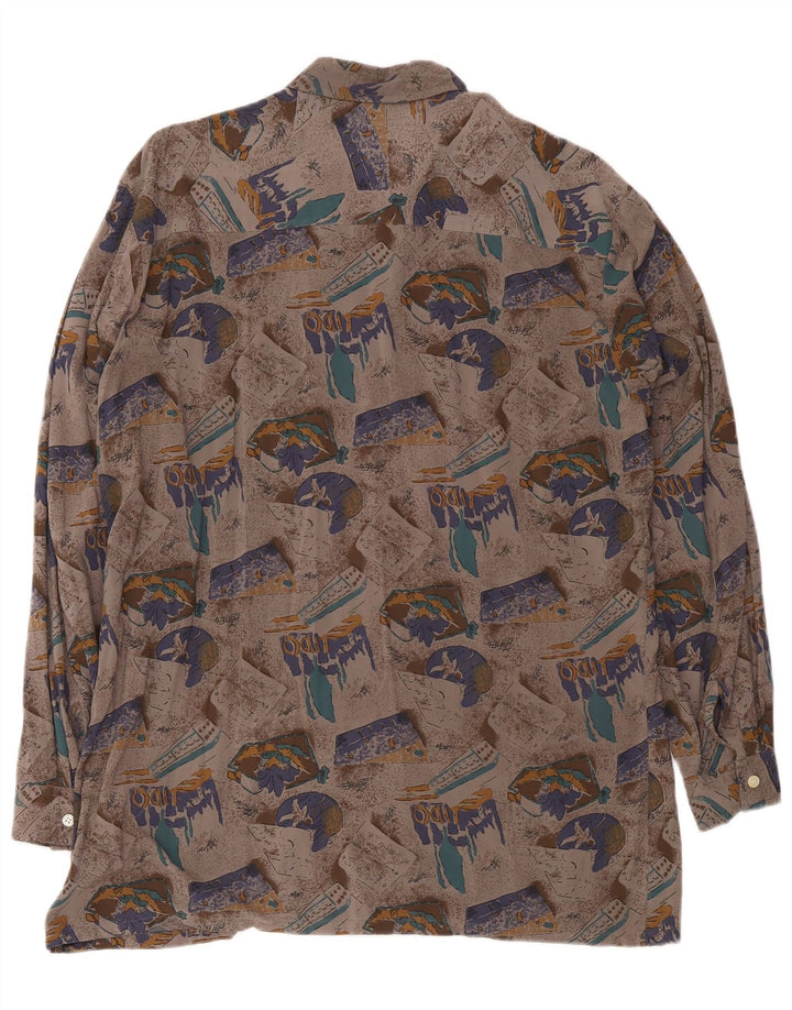 Camicia vintage da uomo con motivo astratto taglia 41/42 grande in viscosa grigia
