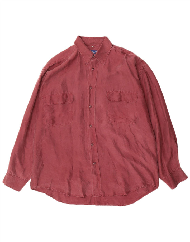 Camicia vintage da uomo grande in seta bordeaux
