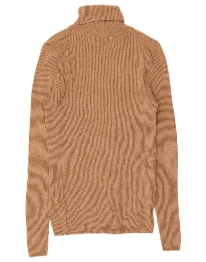 Maglione maglione a collo alto da donna Marks & Spencer UK 10 piccolo in viscosa marrone