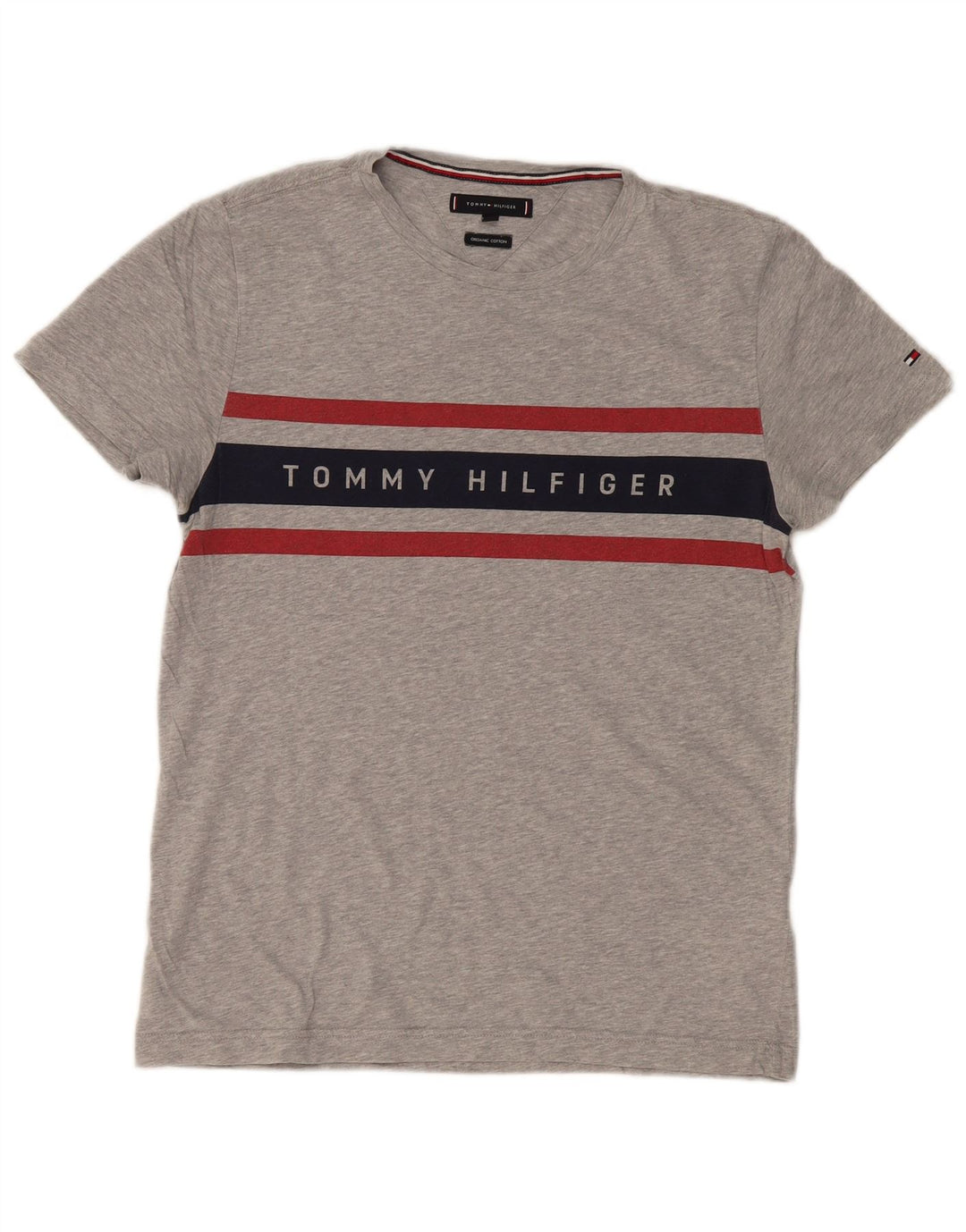 TOMMY HILFIGER T-shirt grafica da uomo Top Small in cotone color block grigio