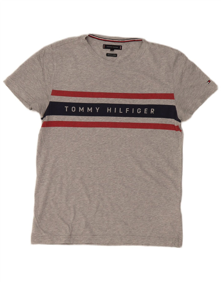 TOMMY HILFIGER T-shirt grafica da uomo Top Small in cotone color block grigio