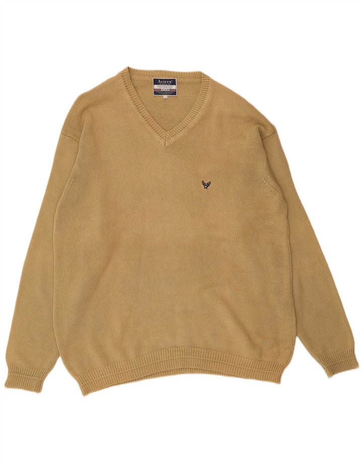 Maglione da uomo con scollo a V Avirex grande in cotone beige