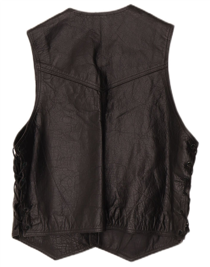 Gilet in pelle western vintage da uomo piccolo nero