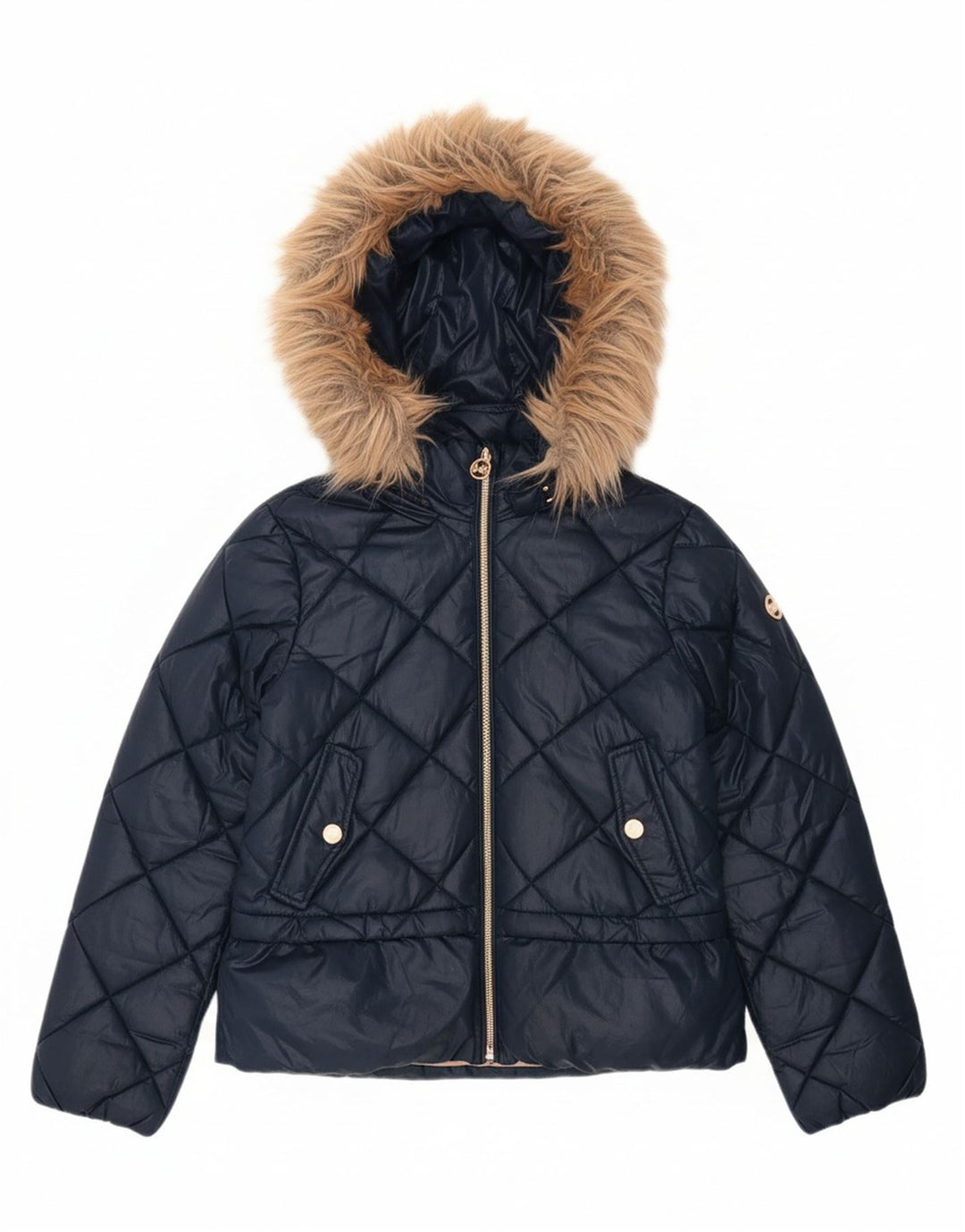 MICHAEL KORS Girls Hooded Padded Jacket 10-11 Years Navy Blue Polyester