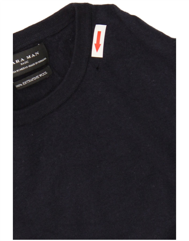 Maglione maglione girocollo da uomo Zara in lana blu navy medio