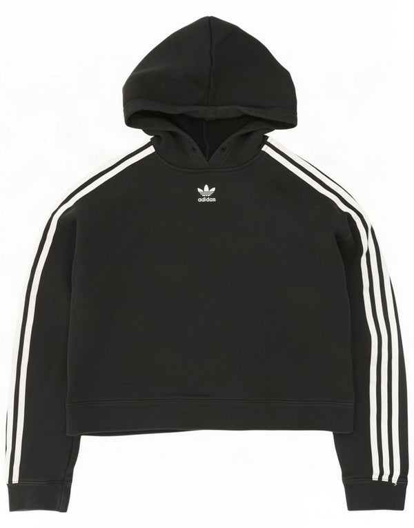 Adidas Womens Loose Fit Crop Hoodie Jumper UK 12 Medium Black Cotton