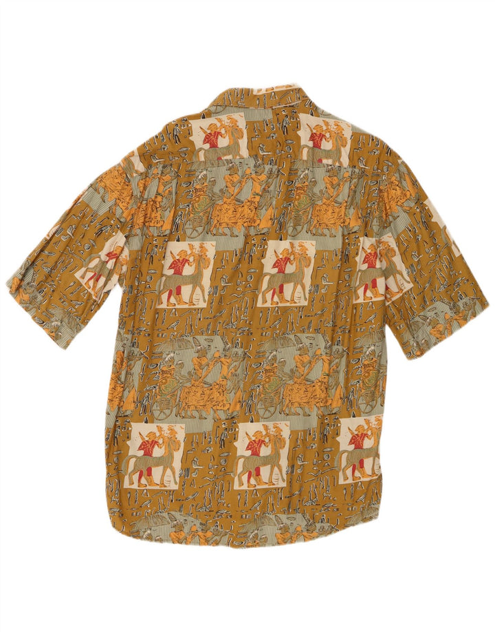 Camicia a maniche corte grafica vintage da uomo grande viscosa patchwork kaki