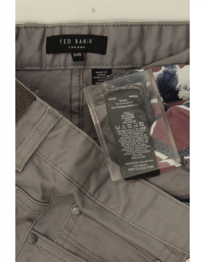 Pantaloni casual dritti da uomo Ted Baker W34 L32 cotone grigio