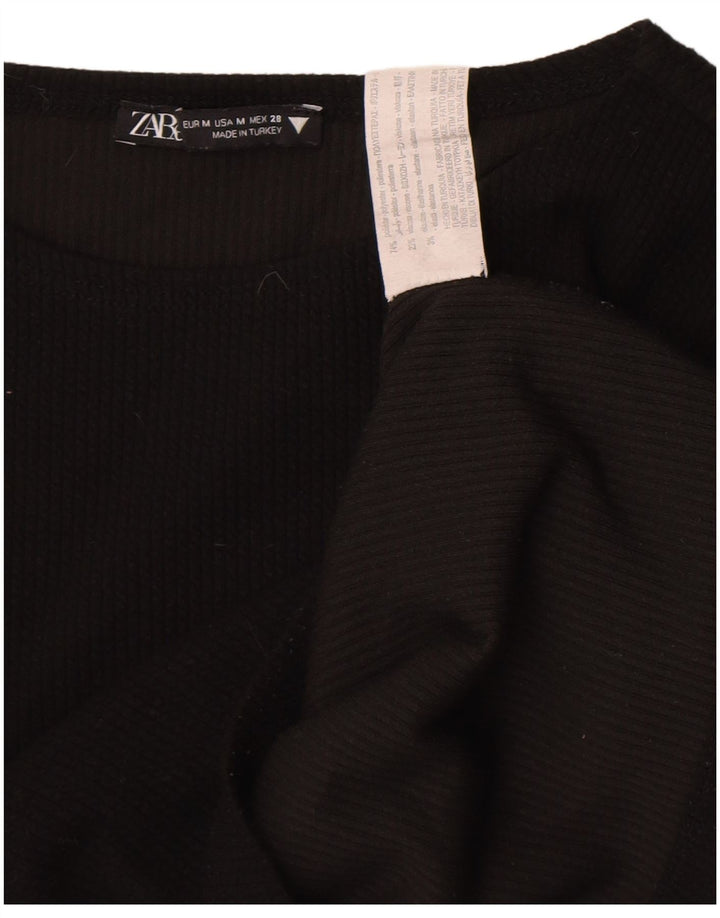 Top corto da donna Zara a maniche lunghe UK 12 poliestere nero medio