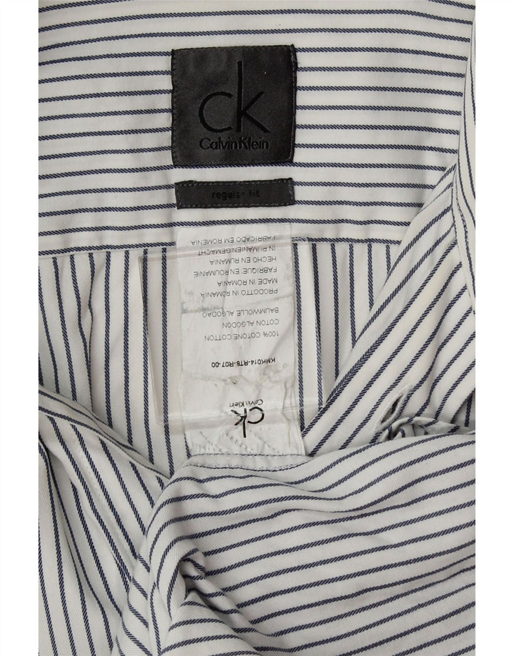 CALVIN KLEIN Mens Regular Fit Shirt Medium White Pinstripe Cotton Vintage Calvin Klein and Second-Hand Calvin Klein from Messina Hembry 