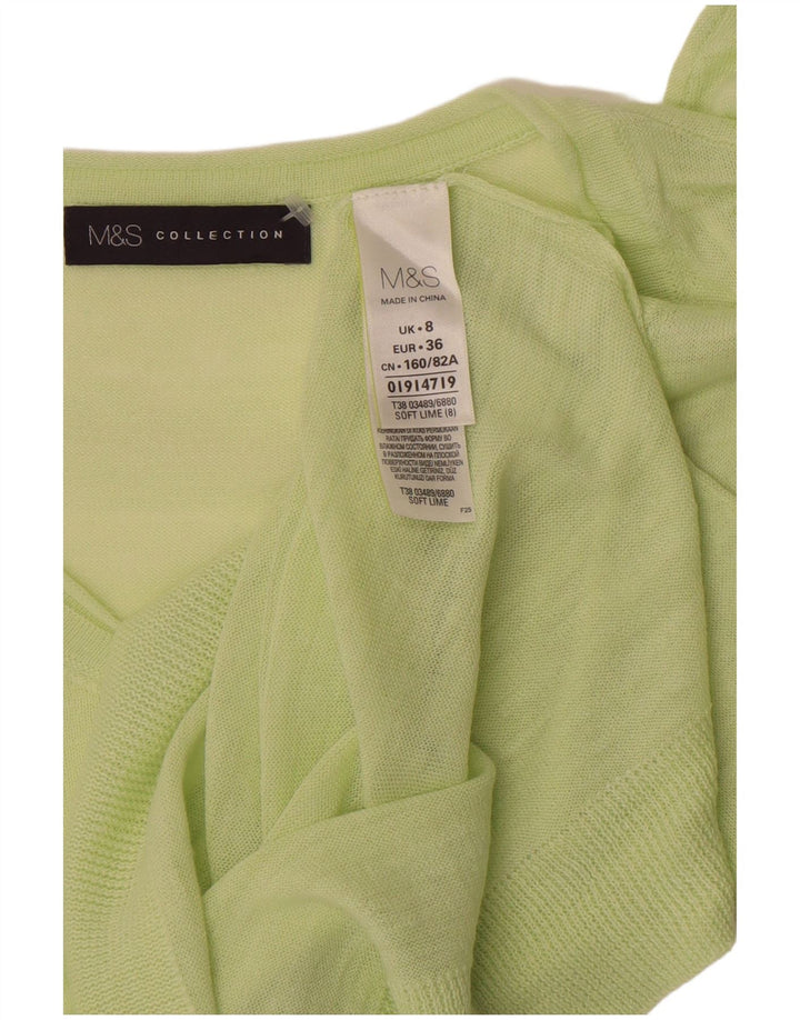 Maglione da donna Marks & Spencer con scollo a V trasparente UK 8 piccolo verde