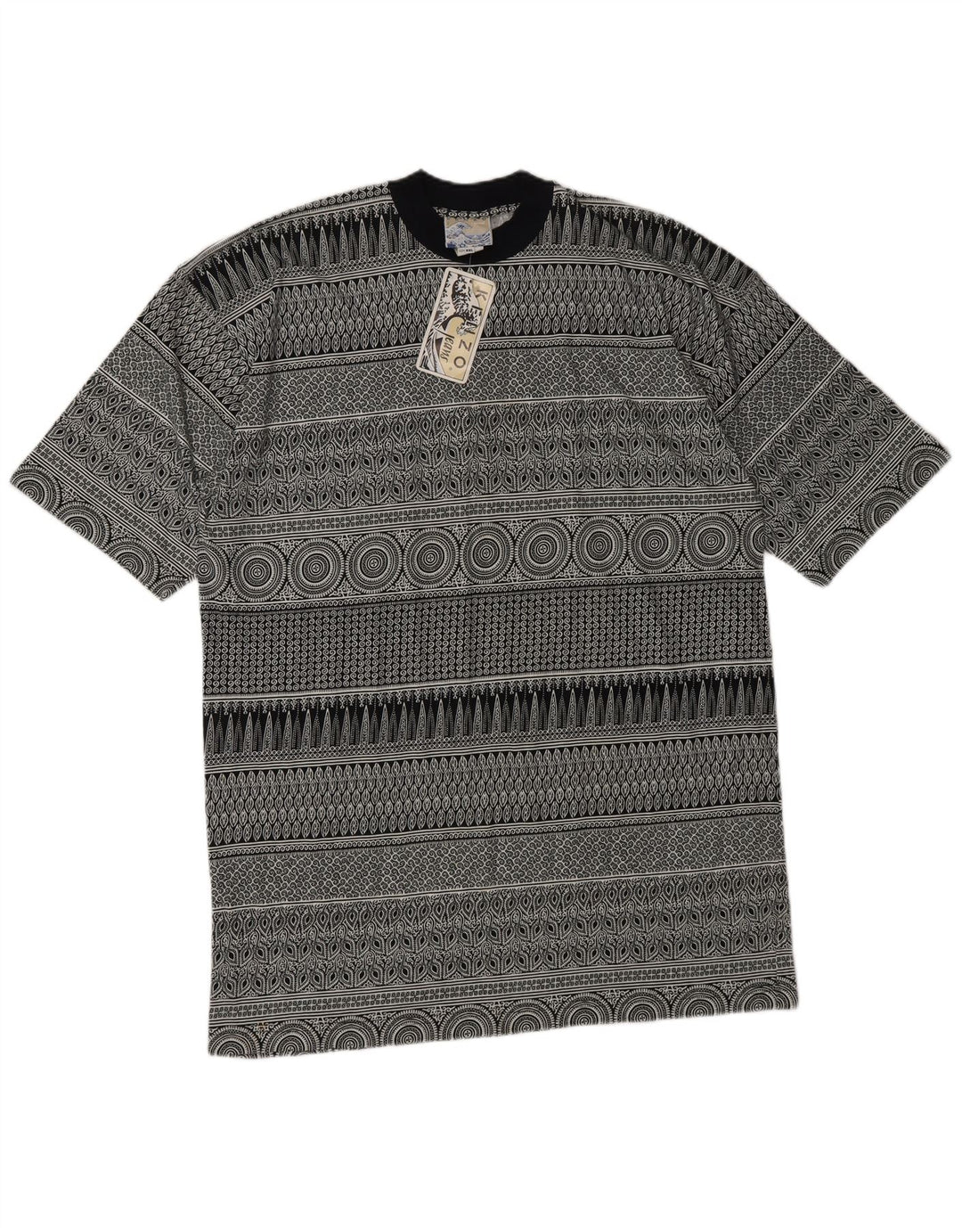 T-shirt da uomo con motivo astratto Kenzo Top 2XL Designer di cotone geometrico grigio