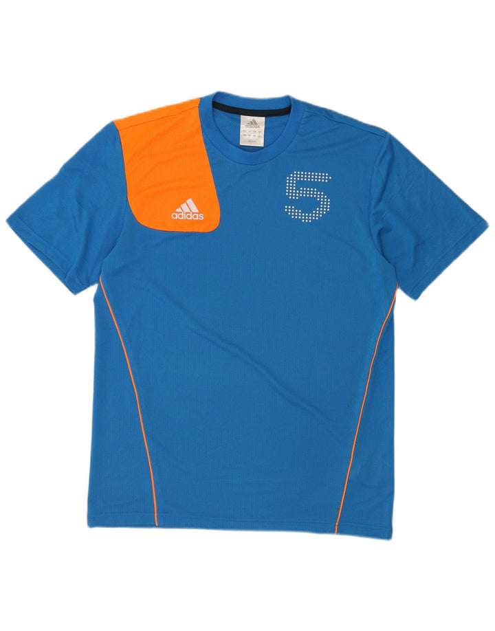T-shirt grafica da uomo Adidas Top in poliestere color block blu medio