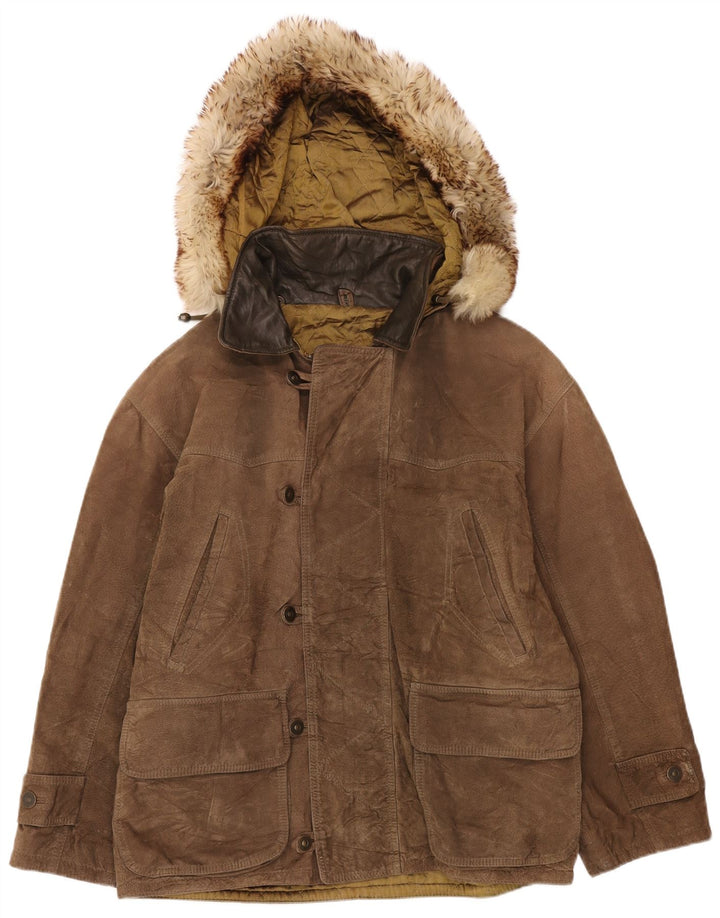 CONRAD Giacca a vento oversize da uomo con cappuccio IT 50 Large in pelle marrone