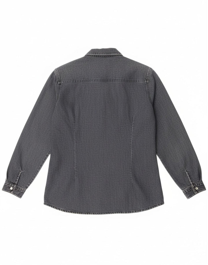 Camicia di jeans vintage da donna UK 14 cotone grigio medio