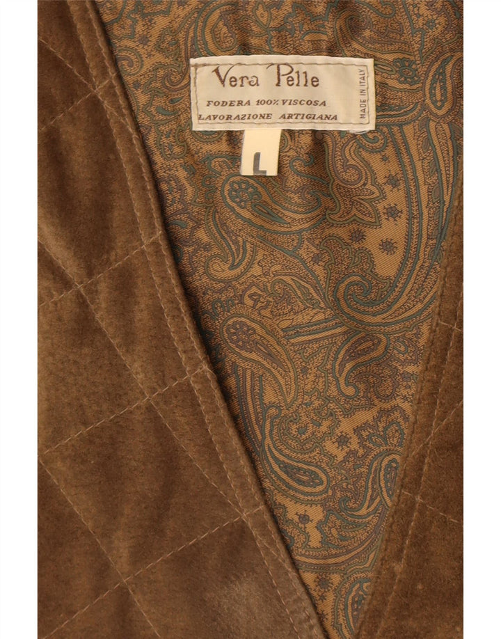 Gilet vintage da uomo in pelle scamosciata grande in pelle marrone