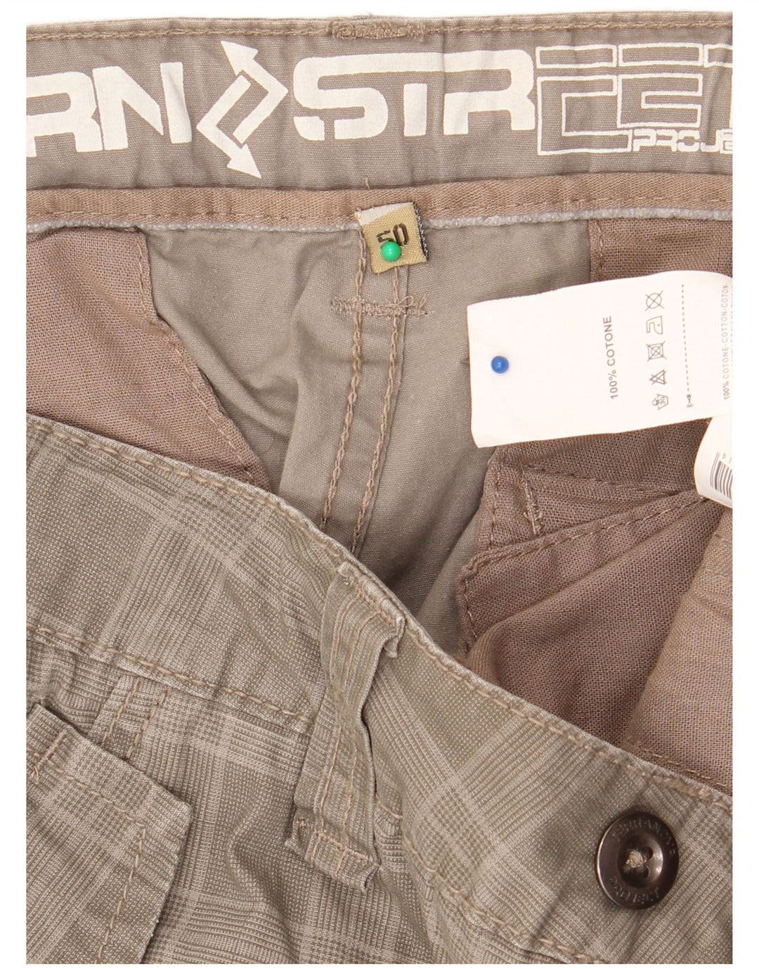 Pantaloncini cargo da uomo vintage IT 50 grandi W36 in cotone a quadri kaki