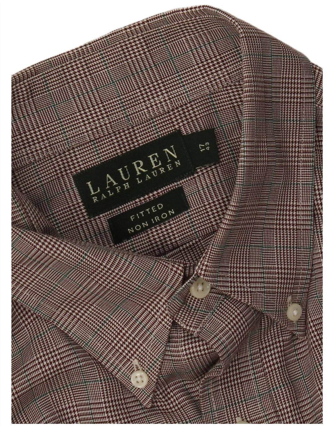 Camicia aderente da uomo Ralph Lauren taglia 17 43 XL pied de poule marrone