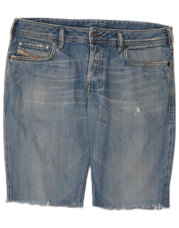 Pantaloncini di jeans invecchiati da uomo Diesel W34 grandi in cotone blu
