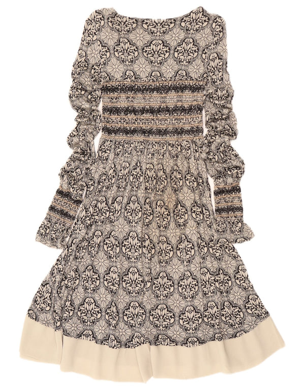 Guess Abito a trapezio da donna a maniche lunghe UK 10 Small Black Ikat