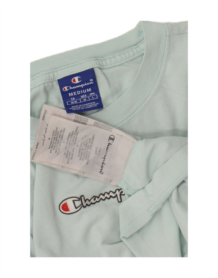 CHAMPION T-shirt corta con grafica da donna Top UK 14 Medio Turchese Cotone