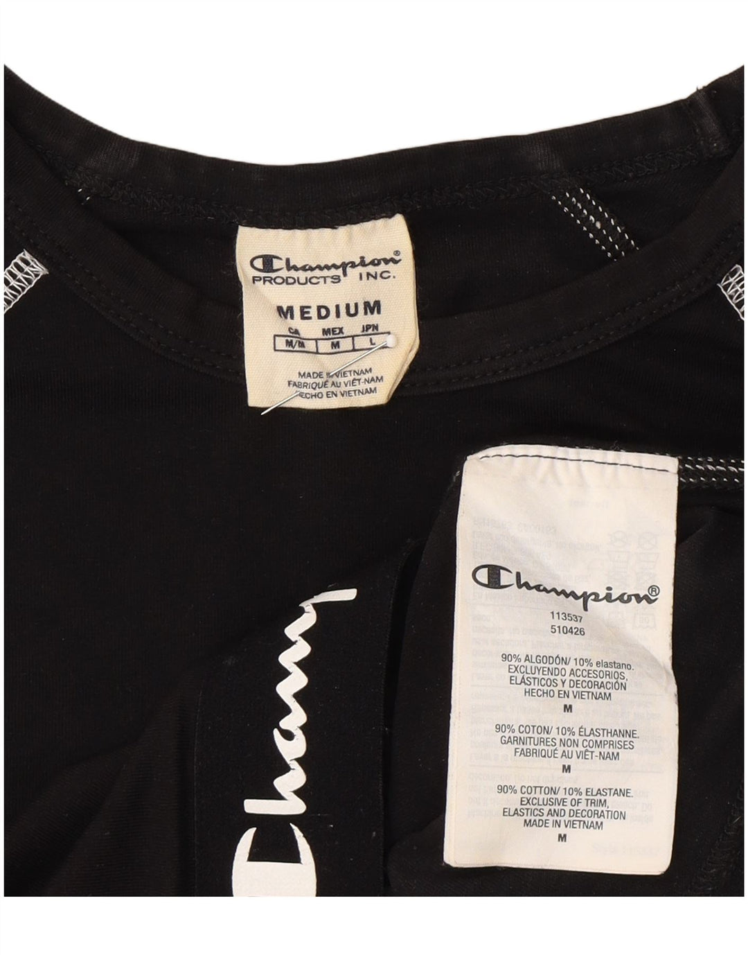 CHAMPION Womens Graphic Sport Bra Top UK 14 Medium Black Cotton