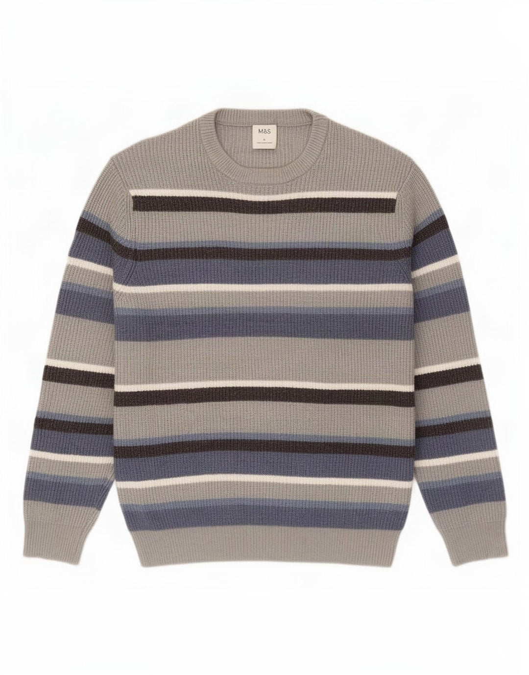 Maglione maglione girocollo da uomo Marks & Spencer grande poliestere a righe grigie