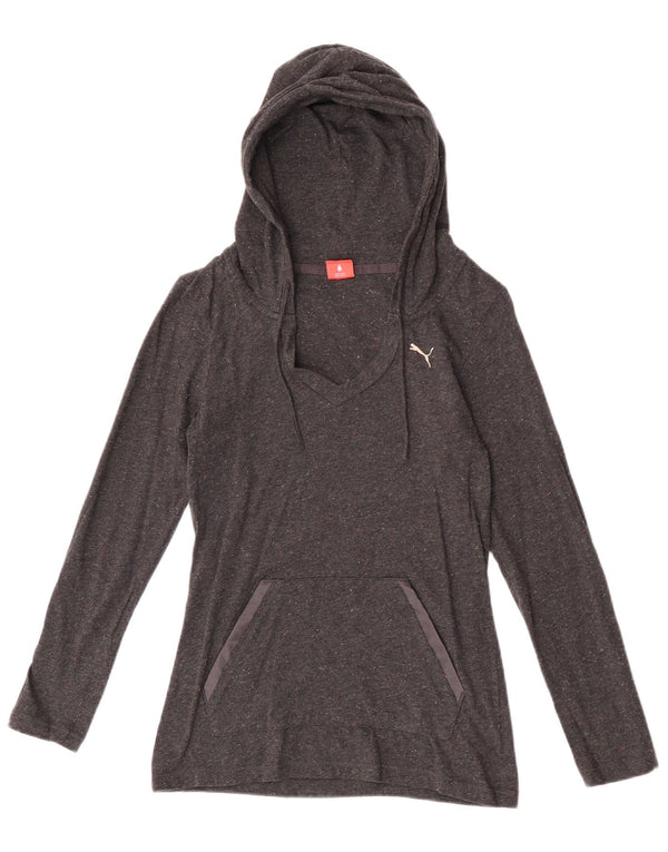 Maglia a maniche lunghe con cappuccio da donna Puma UK 6 XS cotone chiazzato grigio