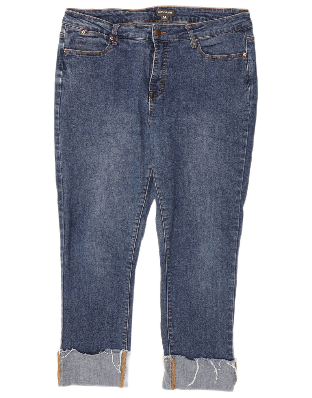 Jeans cropped autografati da donna Marks & Spencer UK 14 Large W34 L24 Blu