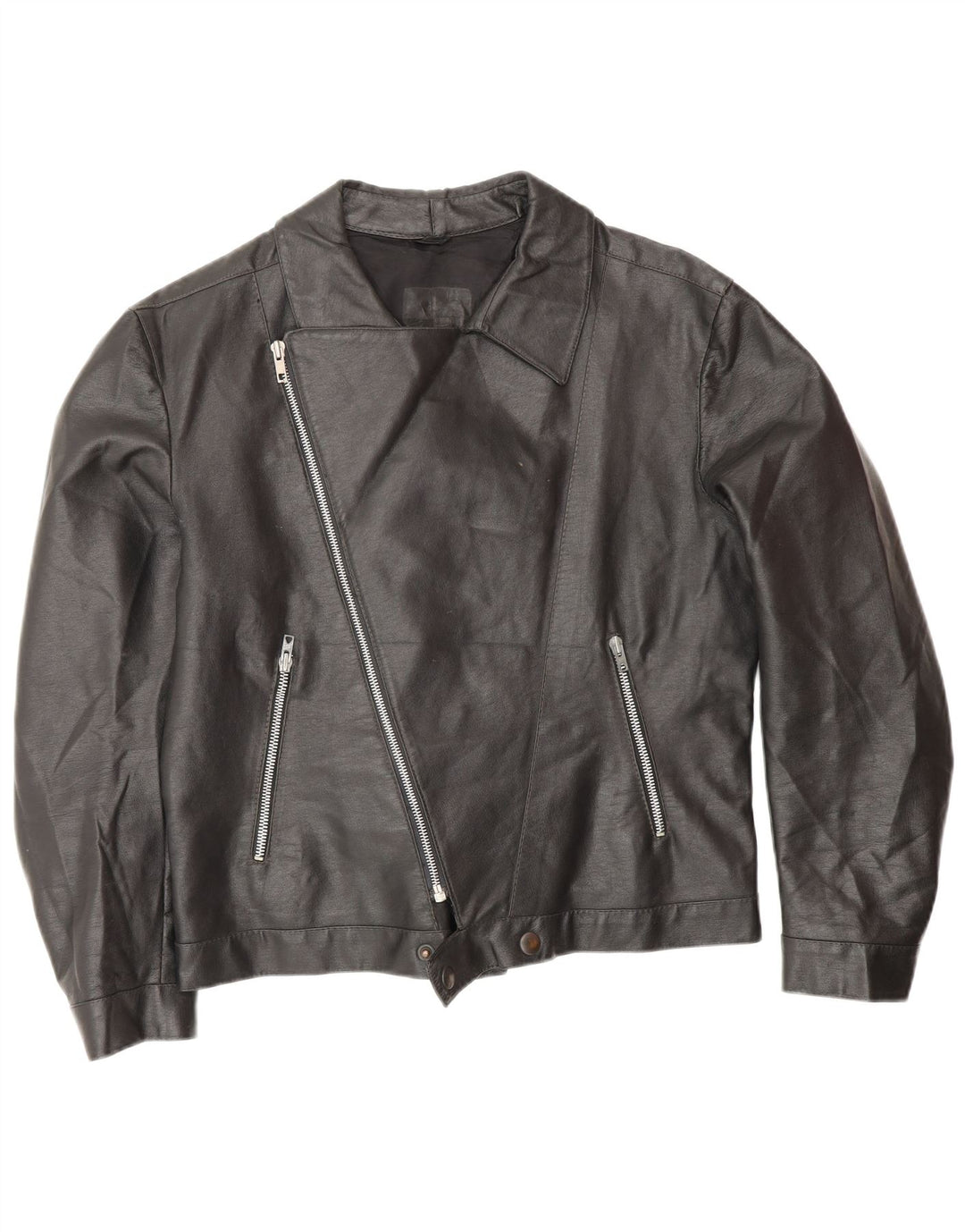 Giacca da motociclista in pelle da uomo vintage UK 38 media nera