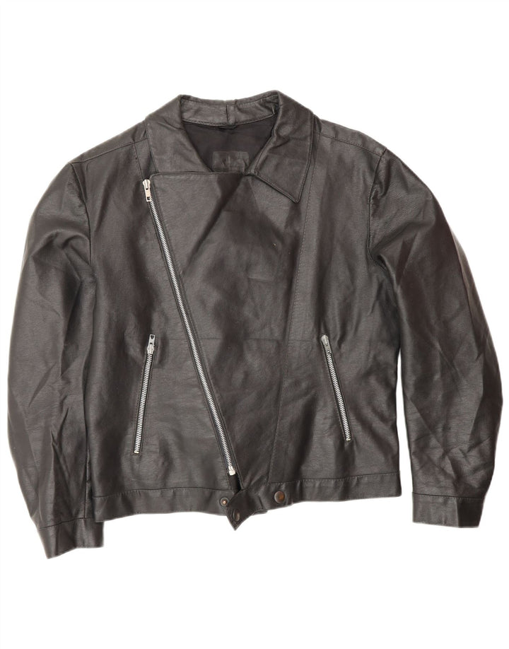 Giacca da motociclista in pelle da uomo vintage UK 38 media nera