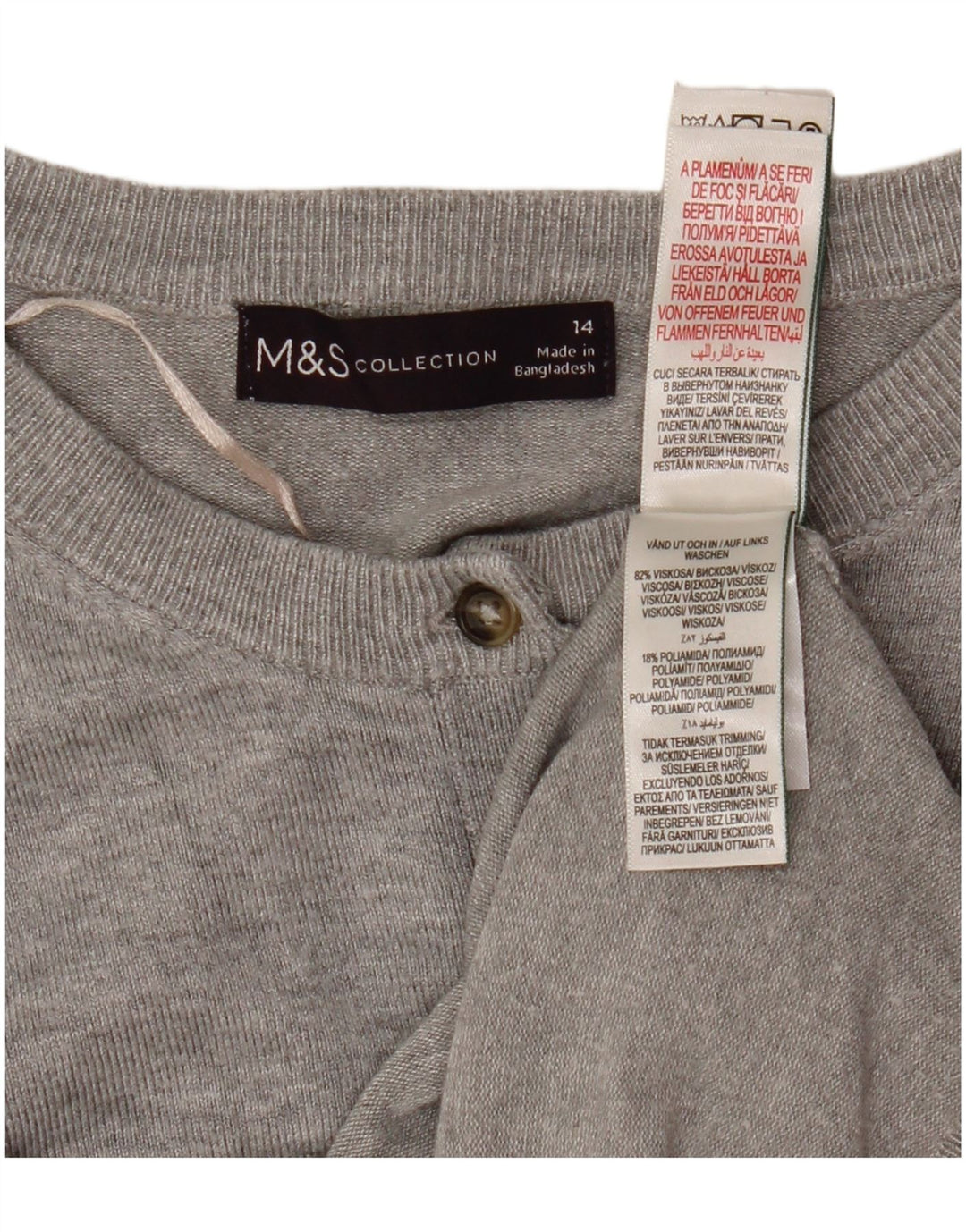 MARKS & SPENCER Maglione cardigan corto da donna UK 14 Viscosa grigio medio