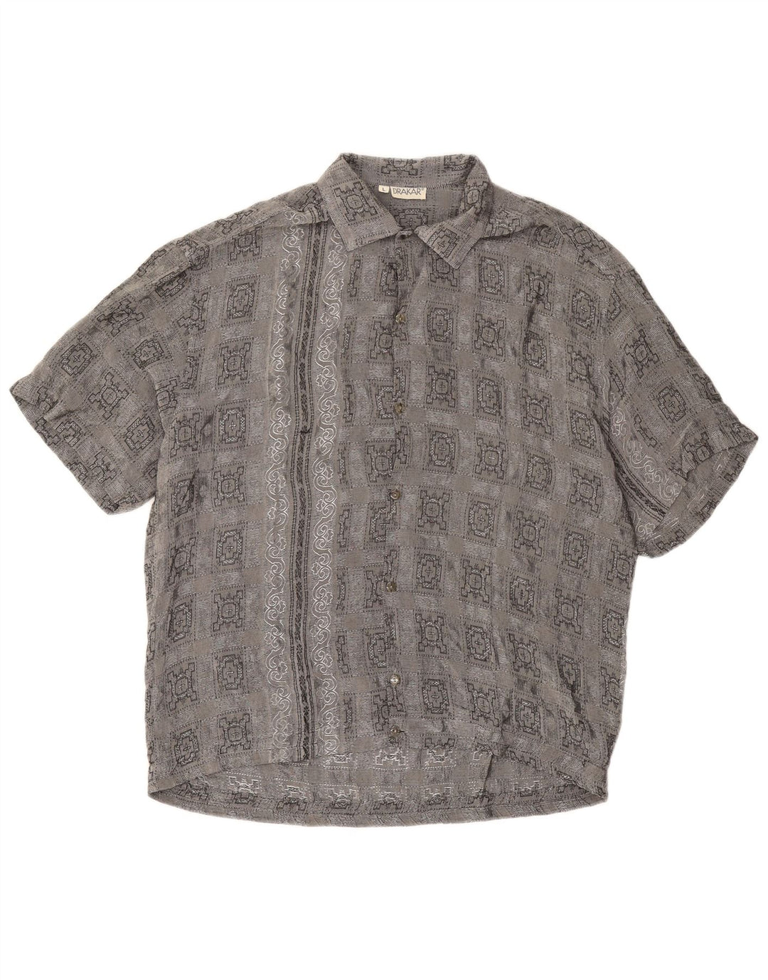 Camicia vintage da uomo a maniche corte, acetato a quadri grigi grandi