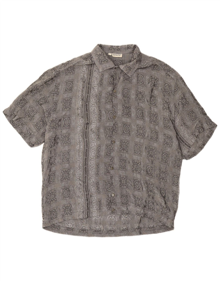 Camicia vintage da uomo a maniche corte, acetato a quadri grigi grandi