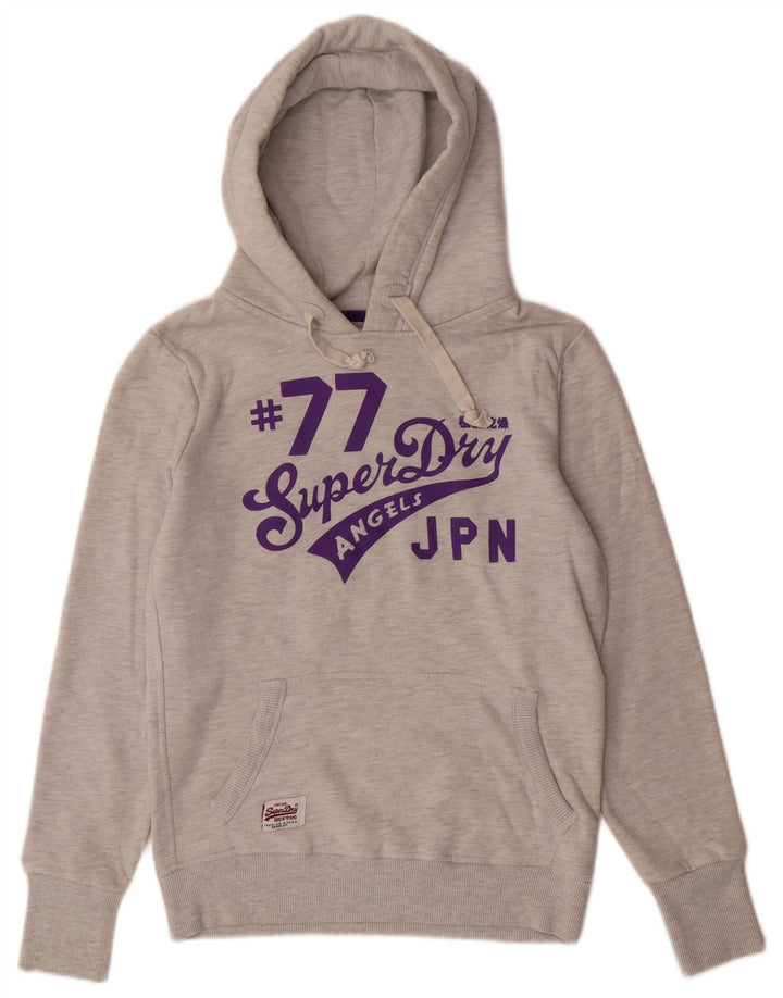 Felpa con cappuccio grafica da donna Superdry UK 12 Cotone grigio medio