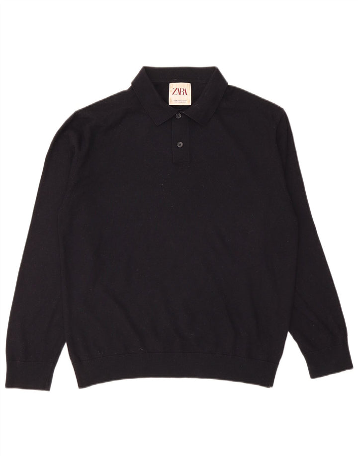 Maglione Zara da uomo con collo alto XL in lana blu navy