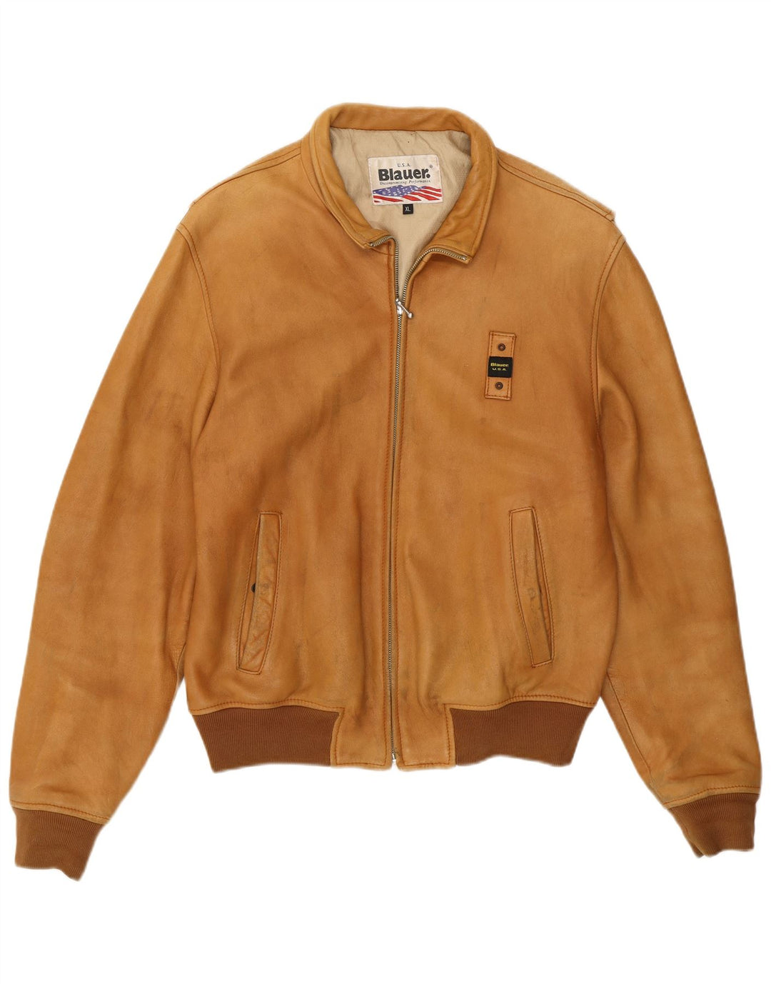 Giubbotto bomber in pelle da donna Blauer UK 18 XL in pelle marrone